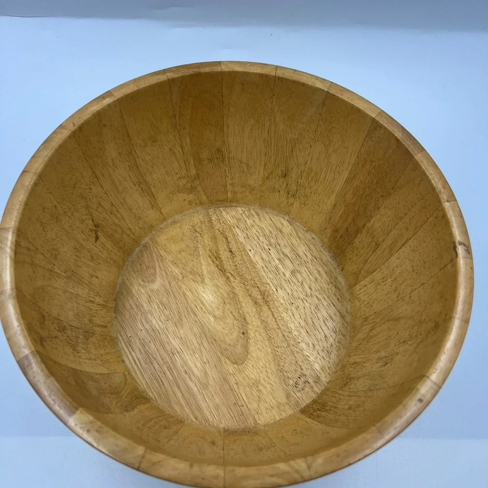 Vintage 2002 Clay Art Handmade Thai Wood Bowl Painted Olive Branch 10 Inch